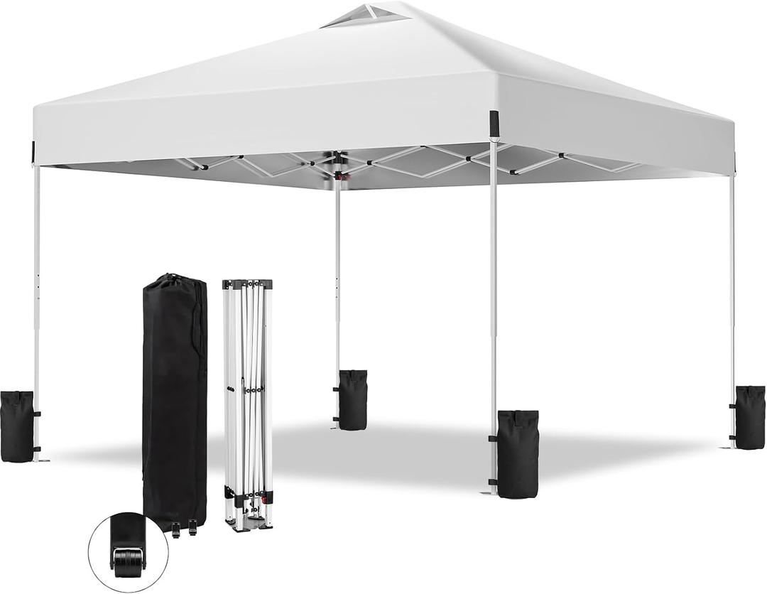 10x10 White Instant Canopy Tent Waterproof UV50+ Open Frame Shelter Easy Setup Folding Gazebo for Outdoor Weddings, Garden Parties, Camping, Beach Events