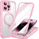 for iPhone 14 Pro Case with Invisible Magnetic Stand, Compatible with Mag-Safe Translucent Matte with Built-in Screen Protector, Shockproof Protective Phone Case for Women Men, Pink