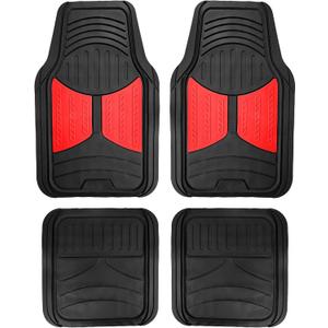 FH Group Full Set Trimmable Rubber Floor Mats, Monster Eyes (Red) - Universal Fit for Cars Trucks and SUVs