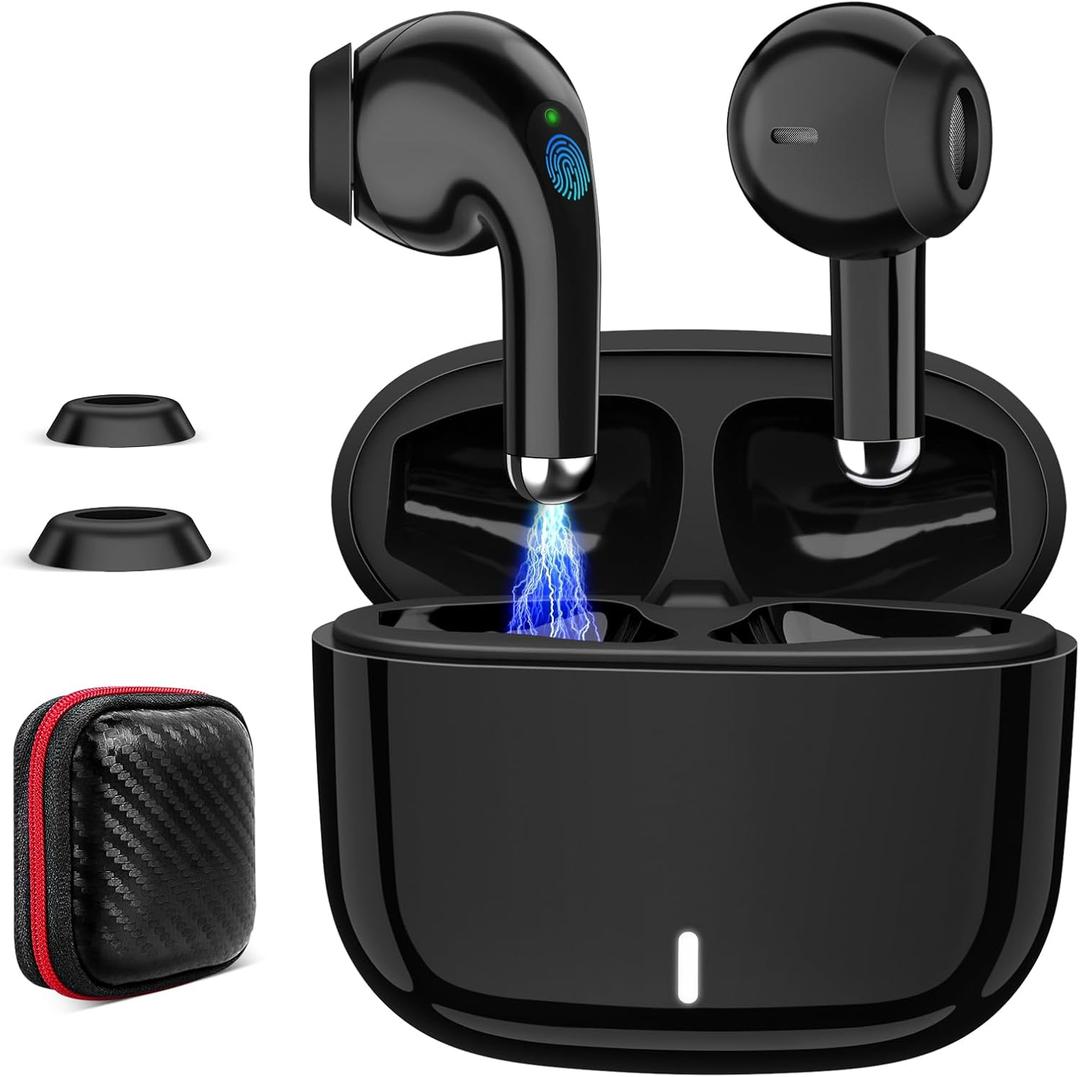 Wireless Earbuds for iPhone 16 15 Pro 14 Plus 13 XR iPad 10th Bluetooth 5.3 Headphones HiFi Stereo Sound Earphones for Google Pixel 9a 8 7 with Mic Noise Cancelling Headset Black