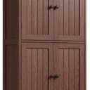 ChooChoo Bathroom Floor Cabinet, Farmhouse Bathroom Storage Cabinet with 4 Doors and Adjustable Shelves, Pantry Cabinet for Living Room, Kitchen, Walnut (11.81"D x 23.62"W x 43.31"H)