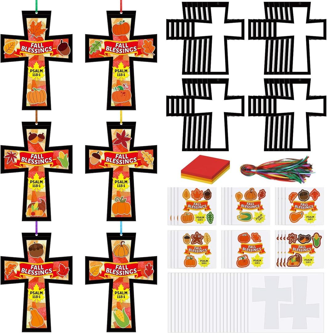 Chiisong 24 Sets Fall Blessings Crafts Kit DIY Tissue Paper Sign Crafts for Back to School Fall Harvest Thanksgiving Religious Christian Party Fun Home Actives