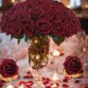 Coferset 50pcs Burgundy Artificial Roses Flowers in Bulk,Velvet Fake Rose with Long Stem Realistic Artificial Roses for Wedding Bouquets, DIY Centerpieces, Romantic Home & Party Decorations