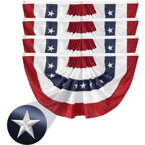 4Pack American Bunting Flags 2x4Ft USA Pleated Fan Flag 4th of July Patriotic Decorations Flag Embroidered Stars & Sewn Stripes Canvas Header Brass Grommets Decor Outside Porch Garden