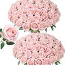 50 PCS Roses Artificial Flowers, Fake Roses with Stem Realistic Blush Silk Rose for DIY Wedding Bouquets Table Centerpieces Arrangements Baby Shower Birthday Home Decor Valentines Day Gift for Her
