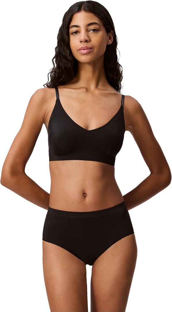 Calvin Klein Women's Invisibles Comfort Lightly Lined Seamless Wireless Triangle Bralette Bra (Medium, Black)