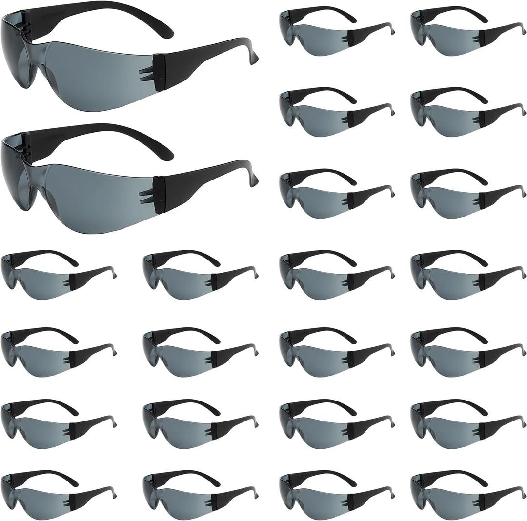 24 Pairs Bulk Safety Glasses, Dark Gray Lens Protective Eyewear Goggles Scratch Impact Resistant Eye Protection for Women Men Work Construction Science Lab Shooting