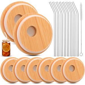8 Pack Bamboo Lids For Glass Cups,Cymuber Reusable Wooden Lids for Glass Cups,Fit for 2.36 inch/60mm Internal Diameter Airtight Regular Mouth with Canning Lids for Drinking jars, Beer Glasses,Soda Can