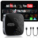 4in1 Magic AI Box for Streaming Netflix/YouTube/TikTok/TF Card, 2026 Wireless Carplay Adapter & Car Video Box, Plug & Play, Fits for OEM Wired CarPlay and Android Auto Cars