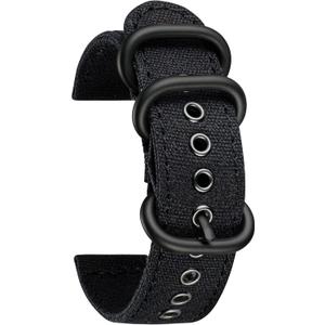 BINLUN Canvas Watch Bands Replacement Sail Cloth Cotton Fabric Watch Straps Soft Quick Release Watchbands in Black Khaki Army Green Blue with Black/Silver Buckle for Men Women 18/20/22/24mm