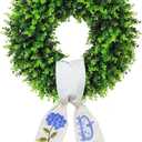 Boxwood Wreaths for Front Door Spring Summer Wreaths Farmhouse Door Hanger,Last Name Year Round Porch Decor, 20 inch Wreath with Personalized Monagram sash Embroidered -20 inch (D)