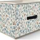 Nogrit Watercolor Floral Storage Bins Box, Toybox for Girls, Blue and White Flower Foldable Baskets Organizer Container with Handles for Girls Bedroom Dorm Bathroom Clothes Toys Books, 36"L x 27"W x 27"H