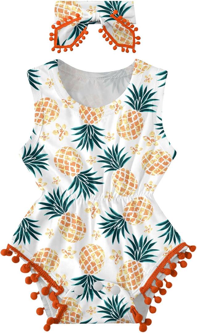 UNICOMIDEA 0-3 Months Baby Floral Romper Infant Playsuits Headband Jumpsuit Toddlers Outfits, 70