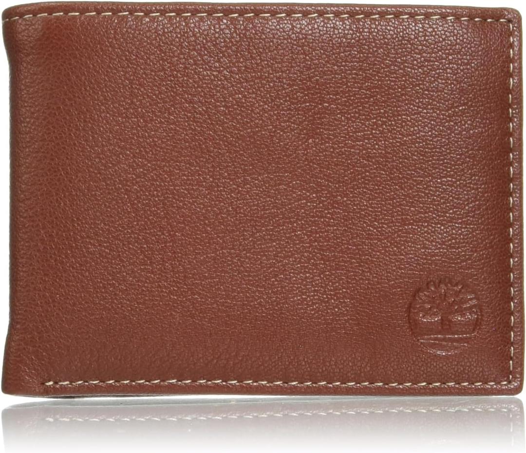 Timberland Men's RFID Blocking Wallet – Genuine Leather Passcase with Removable ID Holder, 6 Card Slots, 2 Billfold Pockets, Slim Design, Brown, One Size