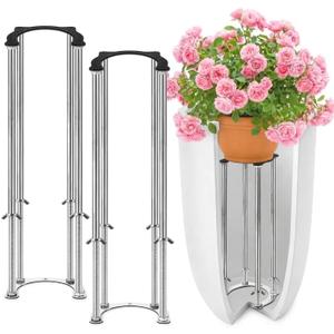 2 Pack Stainless Steel Plant Risers, Adjustable Height 14-18 inch Rust-Proof Pot Stand, Wide C-Shape Design with Non-Slip Base for for Indoor Outdoor Tall Taper Planter Container
