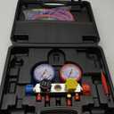 4 Way AC Gauge AC Diagnostic Manifold Gauge Set for R410A R22 A134A Refrigerant 4 Valve AC Manifold with 5FT Hoses Couplers Can Tap & Adapters