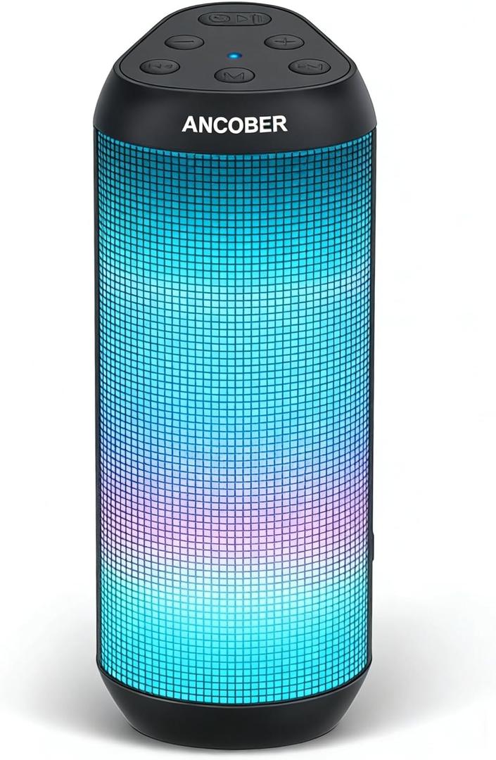 Bluetooth Speaker, Portable Wireless Speaker with HD Stereo Loud Sound, LED Lights, IPX4 Wateproof, 24H Playtime, TWS Pairing, BT5.3, Built-in Mic, for Home, Outdoor, Party, Travel, Gifts for Him, Her (Black)