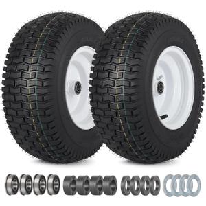 16x6.50-8 Tubeless Tire and Wheel, 16x6.5-8" Lawn Mower Tires, 3"-4.5" Offset Hub, 3/4" or 5/8" Bearing, Universal Fit Riding Mower and Garden Tractor Front Wheels, 4 Ply, Turf Pattern, 2 Pack