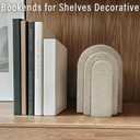 LIN CHUAN Heavy Duty Bookends for Shelves, 6.6 LBS Heavy Book Ends for Heavy Books, Decorative Modern Bookends with Faux Sandstone Look, Layered Arch Book Stopper for Bookshelf Holder Set of 2, Beige