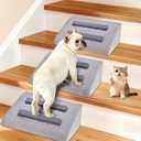 Dog Ramp for Stairs with Anti-Slip Bump for Small & Senior Dogs and Cats  Stair Wedges for Dogs with Gentle Slope, Pet Ramp with Washable Cover & Self-Sticky Pads for Safe Climbing (Gray, 3 Pack)