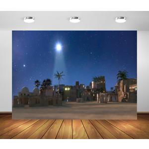 BELECO 12x8 Ft Fabric Nativity Backdrop Christmas Star Night Manger Of Christmas Of Jesus Christ Bethlehem Town Village Background Star Of Bethlehem Religious Church Christmas Decoration Photo Props (A18971)