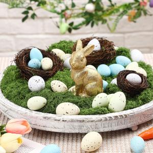 Wesiti Easter Decoration Set Gold Bunny Figurines, Artificial Birds Nest, DIY Easter Eggs Craft, Fake Moss for Easter Table Topper Decor Garden Yard Home Party Gift