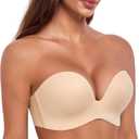 HACI Push Up Strapless Bra for Women Anti-Slip Padded Wireless Stay Put (Beige)