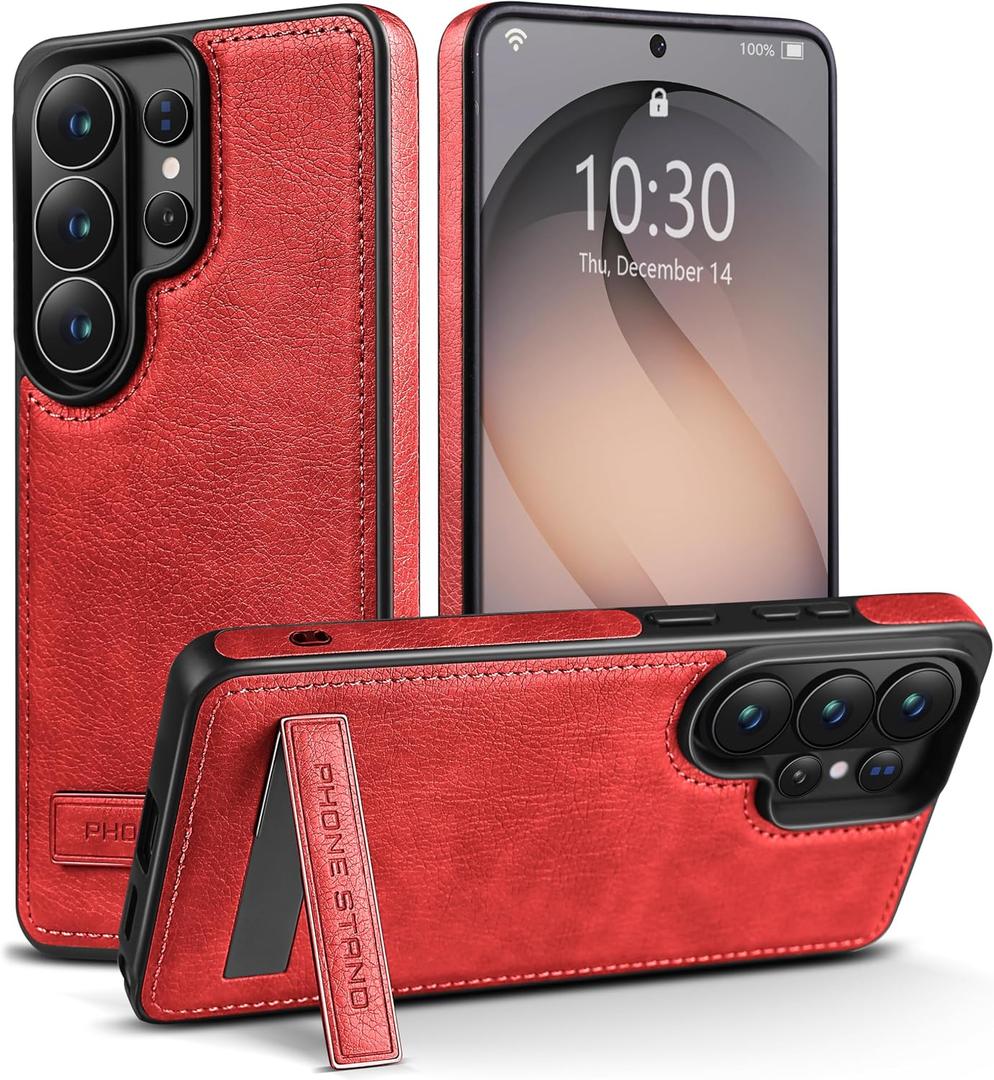Designed for Samsung Galaxy S26 Ultra Leather Case with Stand, Protection Slim Adjustable Kickstand Phone Cover Compatible with Samsung Galaxy S26 Ultra (Red)