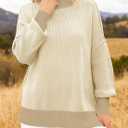 ZESICA Women's Fall 2025 Oversized Sweaters Long Sleeve Color Block Mock Neck Side Slit Comfy Loose Knitted Pullover Tops (Beige, S)