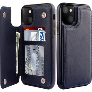 LETO for iPhone 13 Mini Case,Luxury Flip Folio Leather Wallet Cover with Card Slots and Kickstand Protective Shell 5.4" Navy Blue