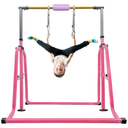 kechery Foldable Gymnastics Bar with Mat, Rings and Bar Pad for Junior Kids, 3'-8' Adjustable Height and Expandable Gymnastics Horizontal Bar Indoor Equipment for Kid's Training at Home.