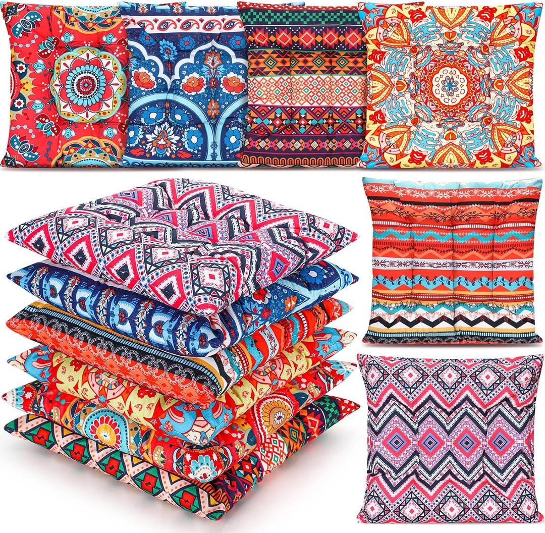 6 Pcs Bohemian Floor Pillows Seating 15 Inch Boho Floor Cushions Sitting Pillows Square Yoga Mandala Meditation Pouf for Living Room Balcony Office Tatami(Classic)