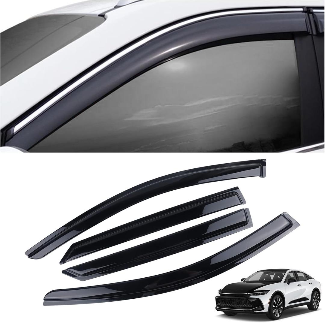 4 Pieces Tape-on Extra Durable Rain Guards Fit for 2023-2025 Toyota Crown,Window Deflectors,Window Visors (Smoke Black)