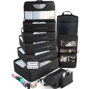 Veken 10 Set Packing Cubes for Travel Essential, Suitcase Organizer Bags in 4 Sizes, Carry-On Luggage Accessories with Large Laundry & Shoes Bag, Must-Have for Airplane, Road Trip & Camping (01 Black)