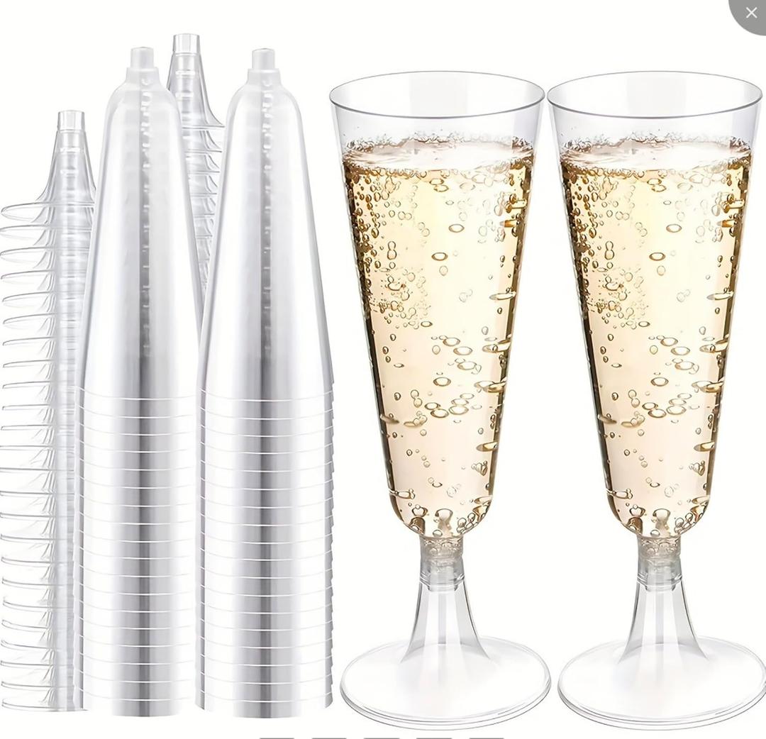 50 Pack Plastic Champagne Flutes 5.5oz Clear Disposable Suitable for Wedding, Birthday Party, Thanksgiving Day, Christmas Supplies