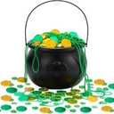 Poen 321 Pcs St Patrick's Day Cauldrons Set Including Plastic Cauldrons Coins Shamrock Confetti and Bead Necklace for St Patrick's Pot of Gold Party Decorations(Black)