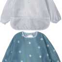 Little Dimsum Baby Bib with Pocket Waterproof Toddler Bibs Infant Feeding Bibs for Boys and Girls, Pack of 2 Colors (Flower Sets-l)