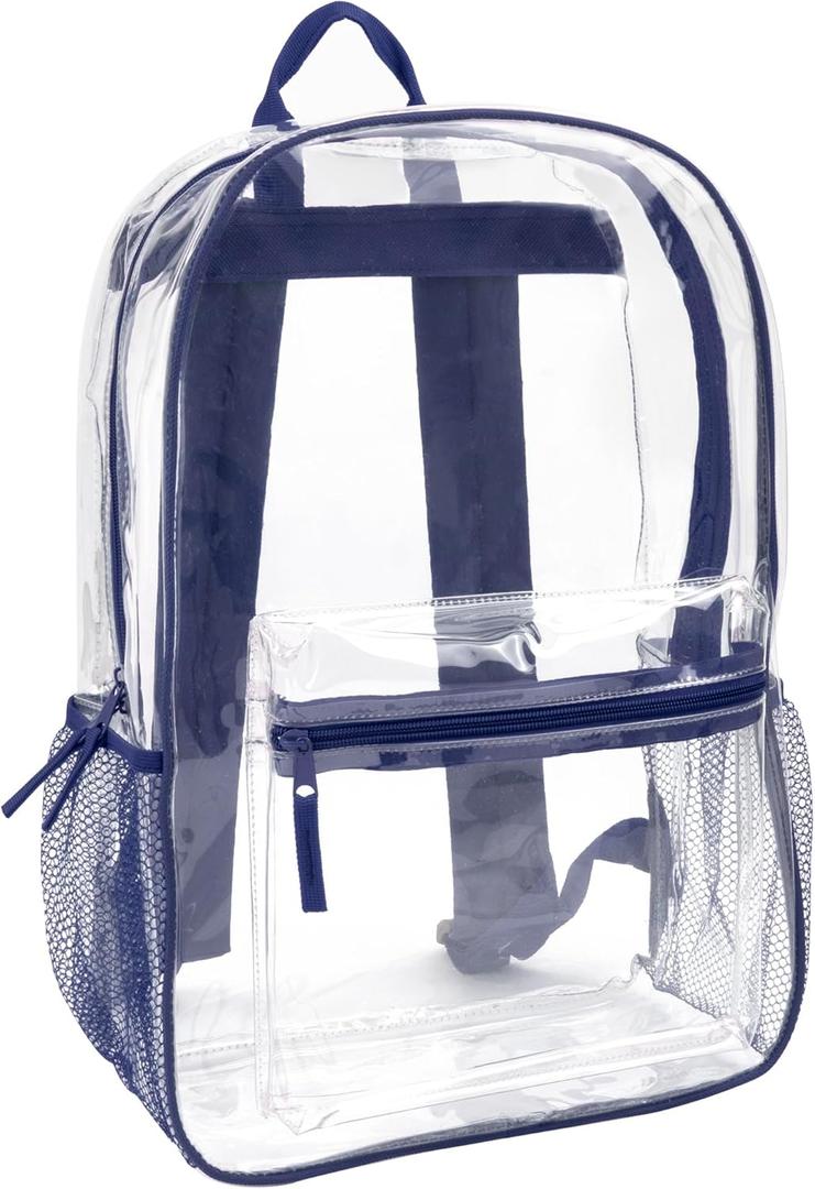 Trail maker Clear Backpack Heavy Duty with Padded Straps, Side Pockets for Kids, Boys, Girls, School, Stadium Approved Events (Navy)