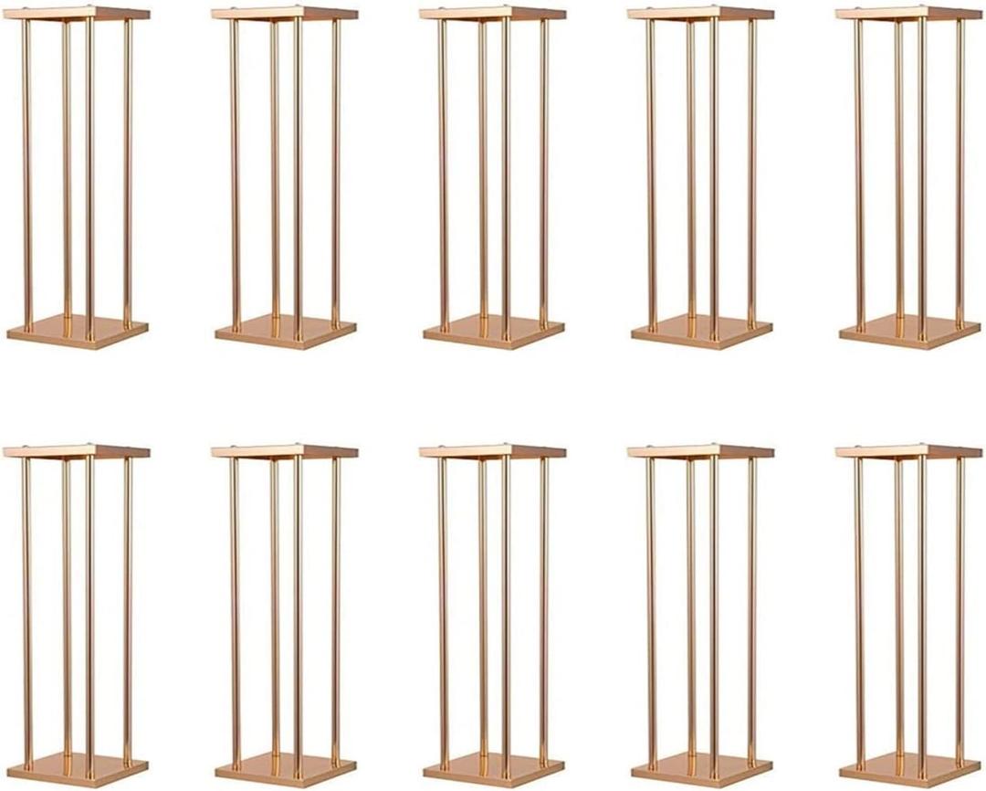 10 Pcs Wedding Flower Stand Metal Vase Stand with Plates Gold Floor Metal Column Gold Rectangular 7.87" x 7.8 7"x 23.6" Flower Display Stands Table Flower Stands for Wedding Party Events Table Decor (23.6 inch Tall)