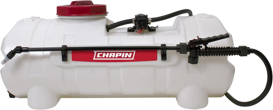 Chapin 97200E Made in the USA 15 Gallon ATV/UTV 12 Volt Mounted Spot Sprayer With 6 Inch Wide Mouth, High Performing 12 V Diaphragm Pump and Filtration System and 18 Inch Spray Wand, Translucent White