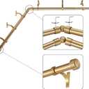 Warm Gold Corner Window Curtain Rods with Aluminum End Cap Finials and Brackets,1 Inch Diameter Bay Window Curtain Rods,2 Sided 32-86 Inch Adjustable Drapery Rod