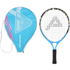 AMA SPORT Kids Tennis Racket for Junior Toddlers Starter Kit 17-25" for Girl Pink and Boy Yellow with 420D Nylon Shoulder Strap Bag, Graffiti Blue 23"