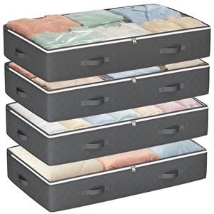 Budding Joy 90L Under Bed Storage Containers, Closet Organizers and Storage Bins, Foldable Underbed Storage Bags for Linen Sheets, Blanket, Clothing, Comforter, Sweaters, Pillows, Wrapping Paper, Grey