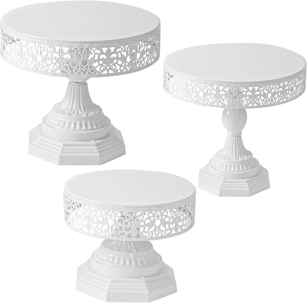 White Cake Stand Set - 3 Pcs Metal Cupcake Holders for Dessert Table Round Gorgeous Dessert Display Stands Trays Set for Wedding, Birthday, Tea Party