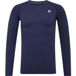 DEVOROPA Youth Boys Compression Shirt Long Sleeve Football Baseball Undershirt Quick Dry Kids Sports Baselayer Crewneck (Large, Navy)
