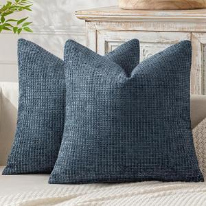 MIULEE Pack of 2 Couch Throw Pillow Covers 18x18 Inch Coastal Navy Blue Modern Boho Accent Decorative Pillow Covers Soft Chenille Farmhouse Cushion Covers for Home Decor Bed Sofa Living Room, Navy Blue