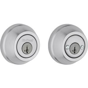 Kwikset Gatelatch Deadbolt Lock, Satin Chrome Round Keyed on Exterior and Interior Front Entry Door, Pick Resistant SmartKey Rekey Security, Double Cylinder Dead Bolt