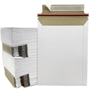 6x8 in (100 Pack) Ultra-Thick 450GSM Stay Flat Bulk Cardboard White Shipping Envelopes for Photos Documents DVD