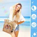2 Pcs Mesh Beach Bags, 2 Sizes Causal Beach Bags for Women, Beach Tote Bag with Mini Pocket, Pool Bag for Travel (Khaki)