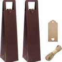 DIWNELEM 2 Pack Leather Wine Bag - Gift Bags for Wine, Champagne, Beer Bottles - Tote Carrier for Travel, Parties - Brown